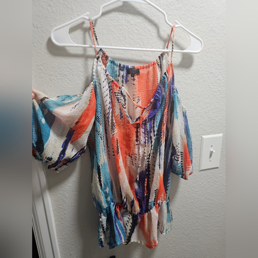 Guess Multicolor Sheer Off-Shoulder Blouse
